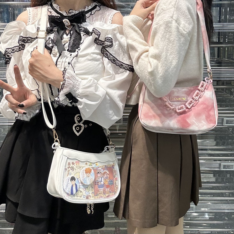 Small Convertible Ita Bag with Clear Window for Pin Display Small Convertible Ita Bag with Clear Window for Pin Display — mini ita bag detail view