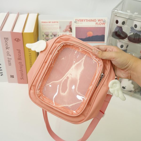 Small Convertible Ita Bag with Clear Window for Plushies and Pins — mini ita bag detail view