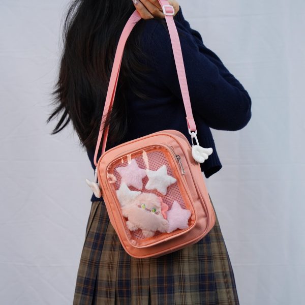 Small Convertible Ita Bag with Clear Window for Plushies and Pins — mini ita bag detail view