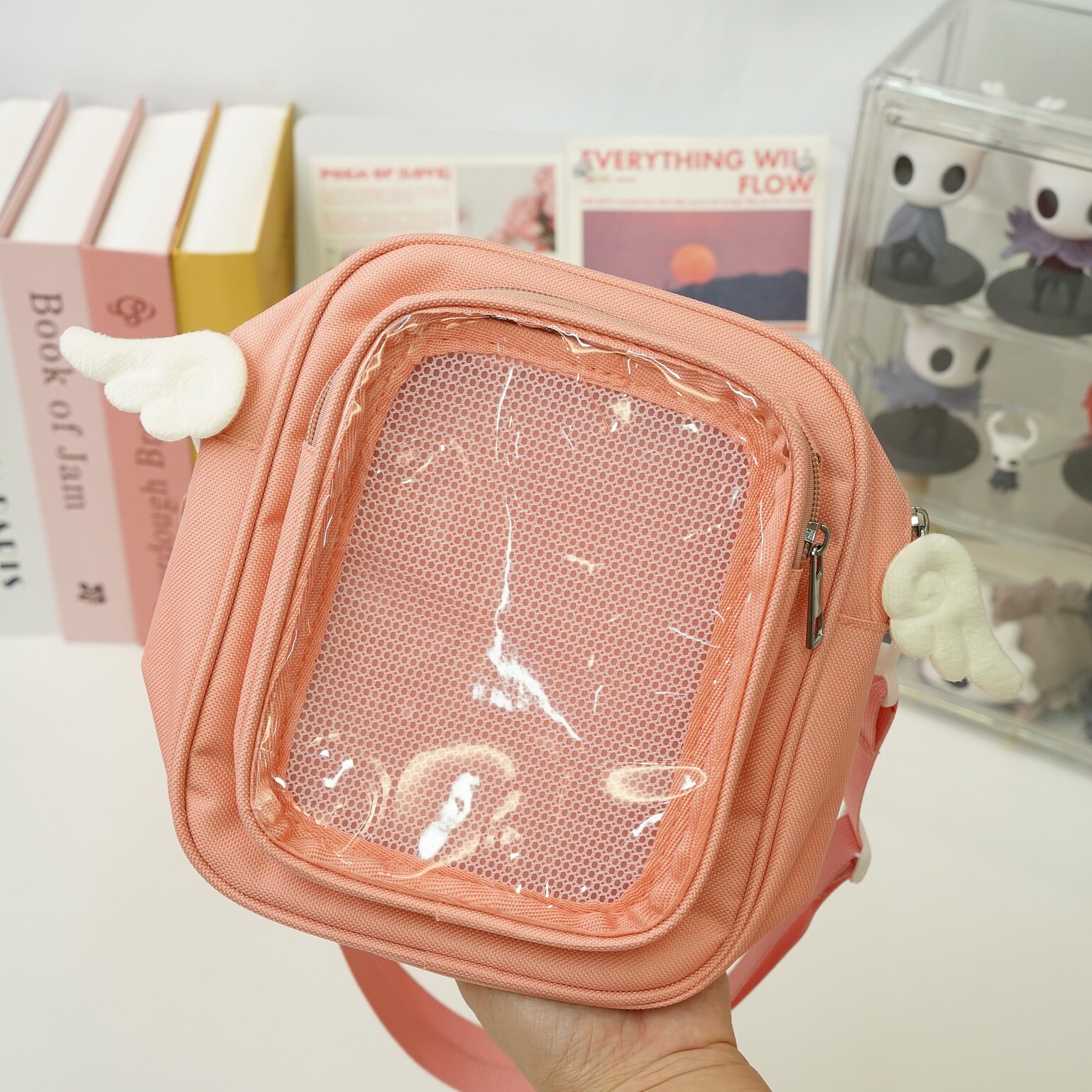 Small Convertible Ita Bag with Clear Window for Plushies and Pins Small Convertible Ita Bag with Clear Window for Plushies and Pins — mini ita bag detail view