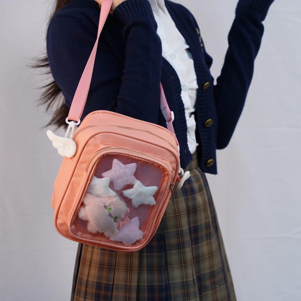 Small Convertible Ita Bag with Clear Window for Plushies and Pins — mini ita bag detail view