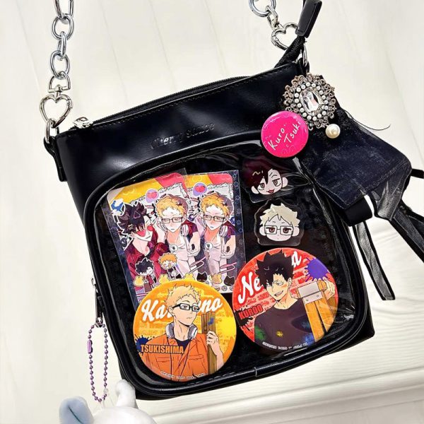 Small Ita Crossbody Bag with Clear Window for Plushies and Pins — crossbody ita bag detail view