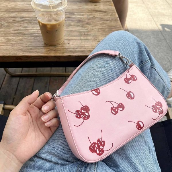 Small Pink Cherry Shoulder Bag for Pin Display — crossbody ita bag detail view