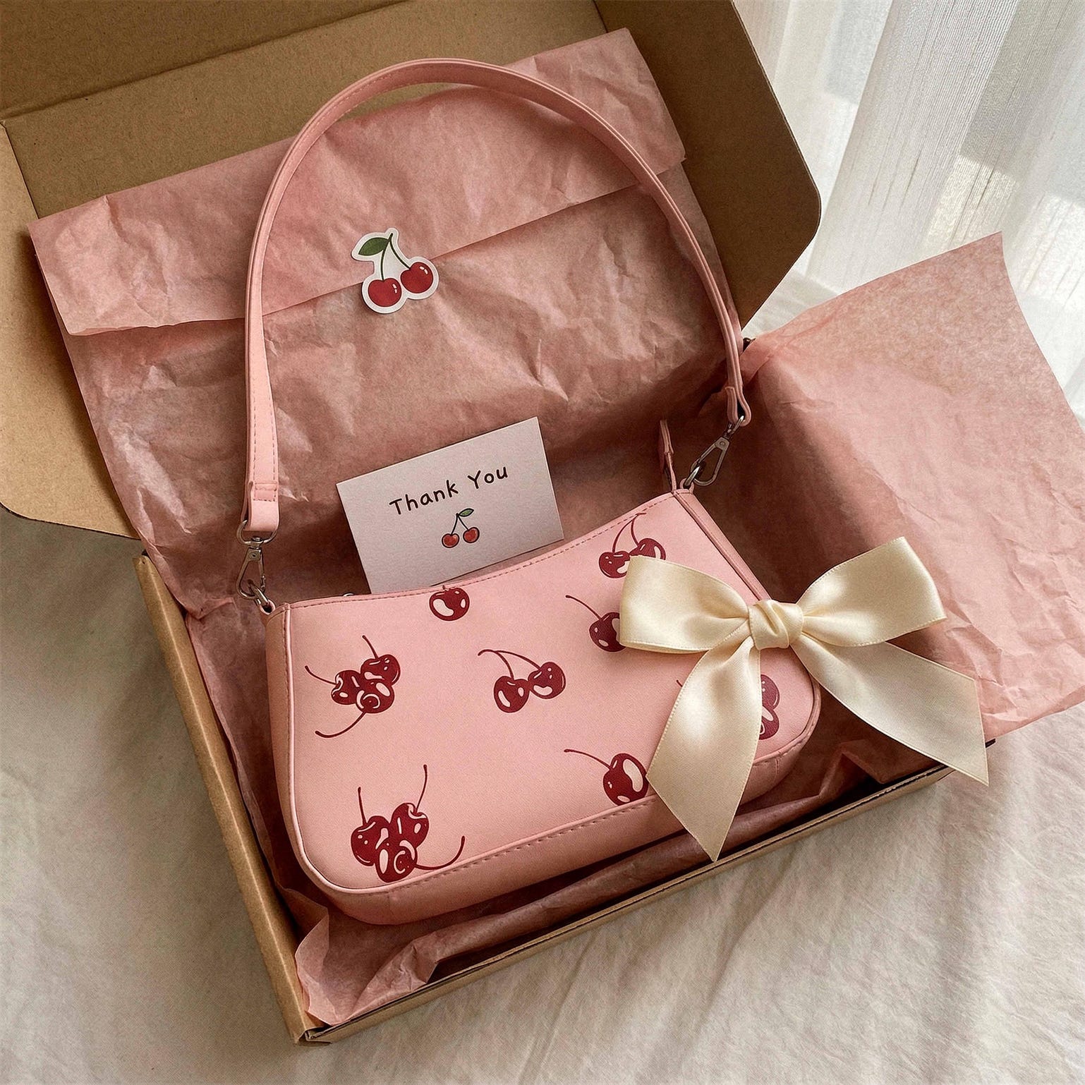 Small Pink Cherry Shoulder Bag for Pin Display Small Pink Cherry Shoulder Bag for Pin Display — crossbody ita bag detail view