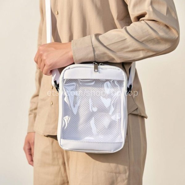 Small Pink Convertible Ita Bag with Clear Window for Pin Display — mini ita bag detail view