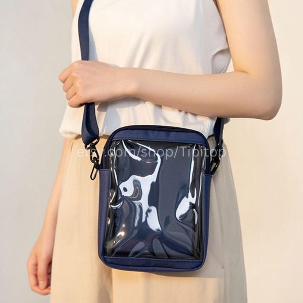 Small Pink Convertible Ita Bag with Clear Window for Pin Display — mini ita bag detail view
