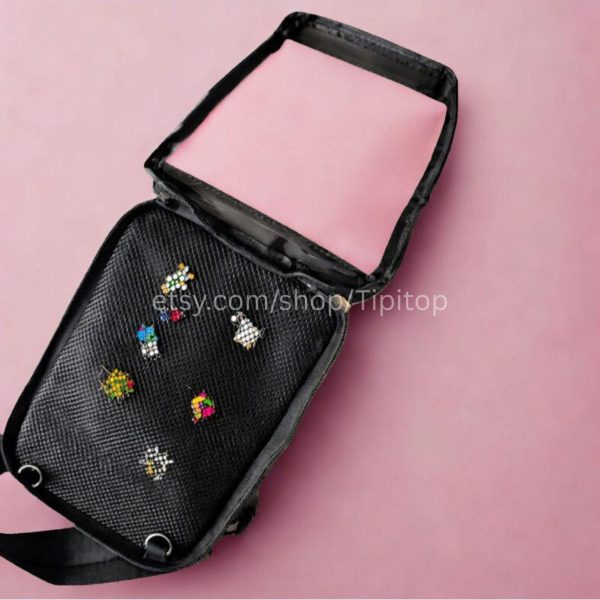Small Pink Convertible Ita Bag with Clear Window for Pin Display — mini ita bag detail view