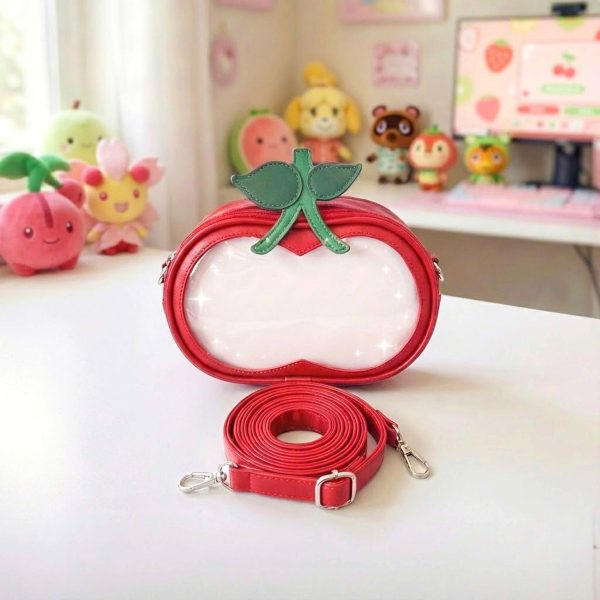 Small Red Cherry Ita Crossbody Bag with Clear Window for Plushies and Pins — crossbody ita bag with clear display window
