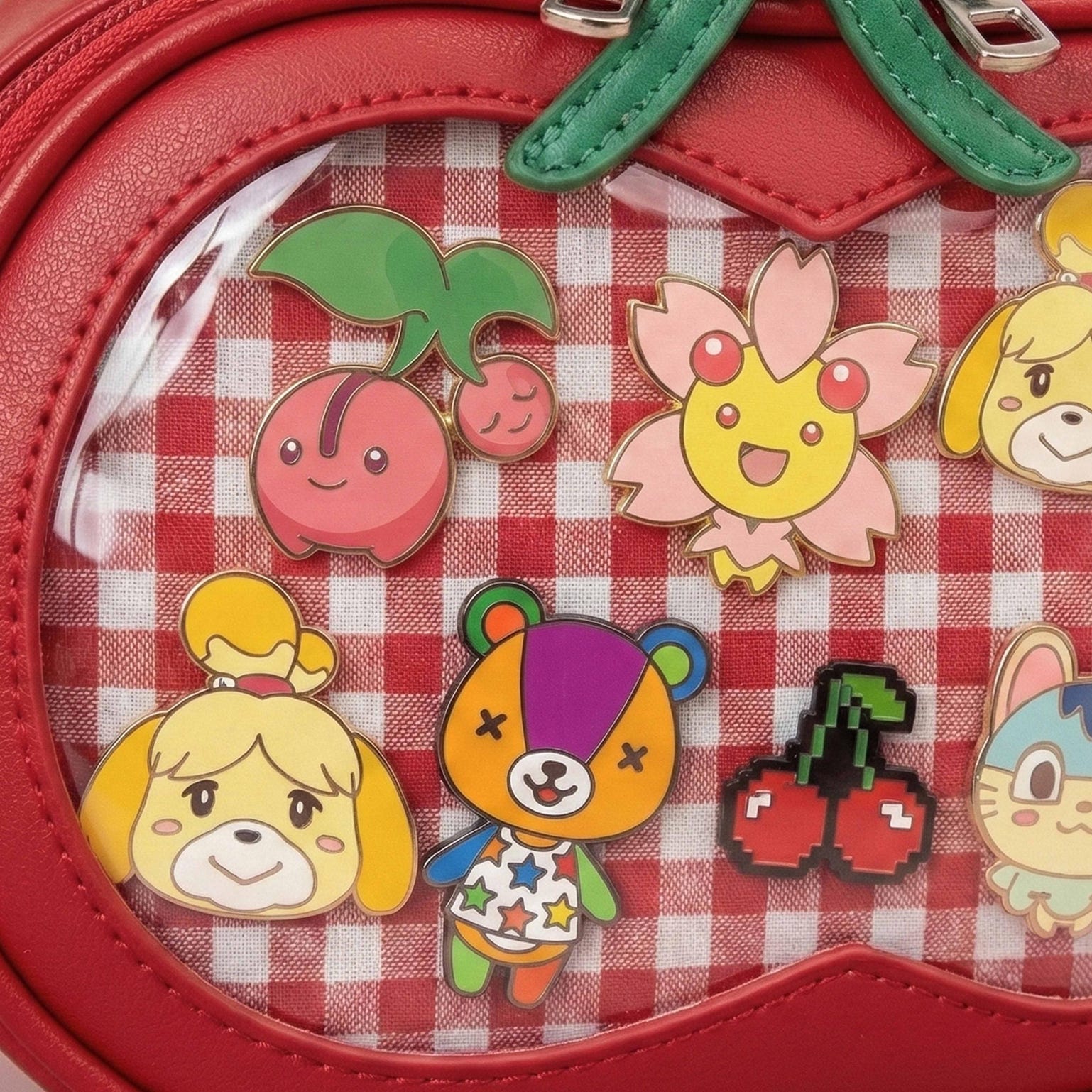 Small Red Cherry Ita Crossbody Bag with Clear Window for Plushies and Pins Small Red Cherry Ita Crossbody Bag with Clear Window for Plushies and Pins — crossbody ita bag detail view