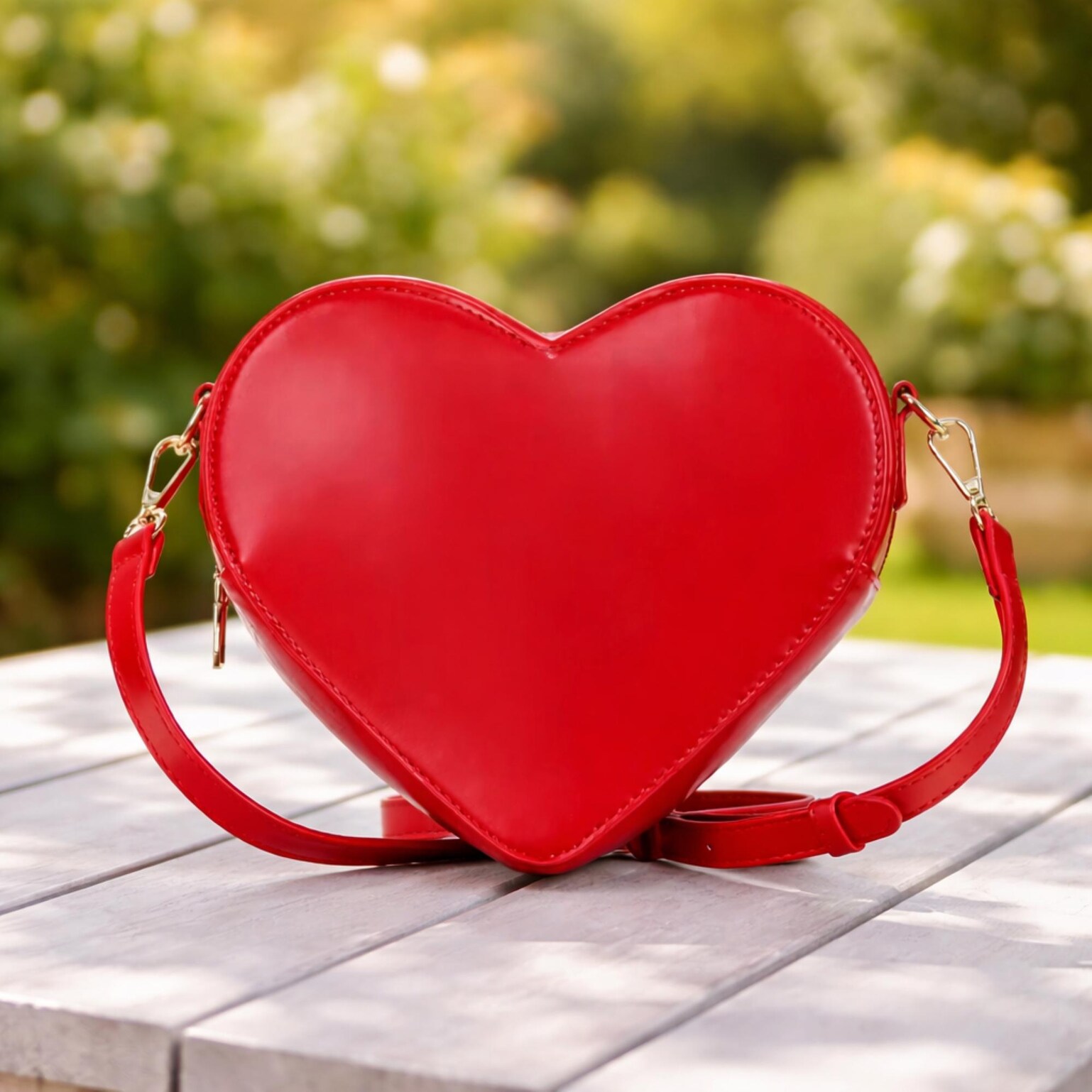 Small Red Heart Convertible Ita Bag Small Red Heart Convertible Ita Bag — mini ita bag detail view