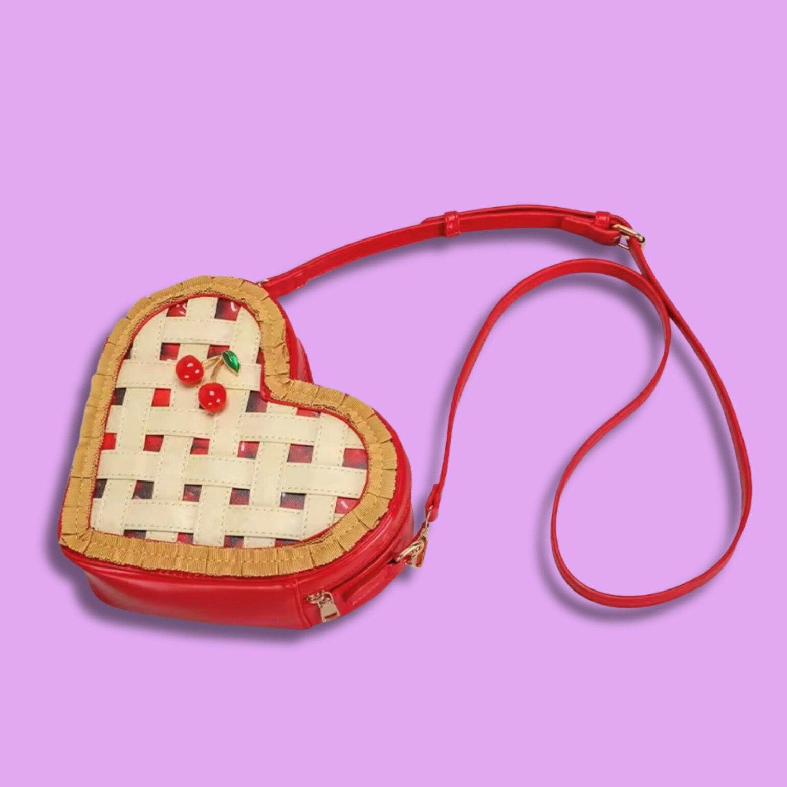 Small Red Heart Convertible Ita Bag Small Red Heart Convertible Ita Bag — mini ita bag detail view