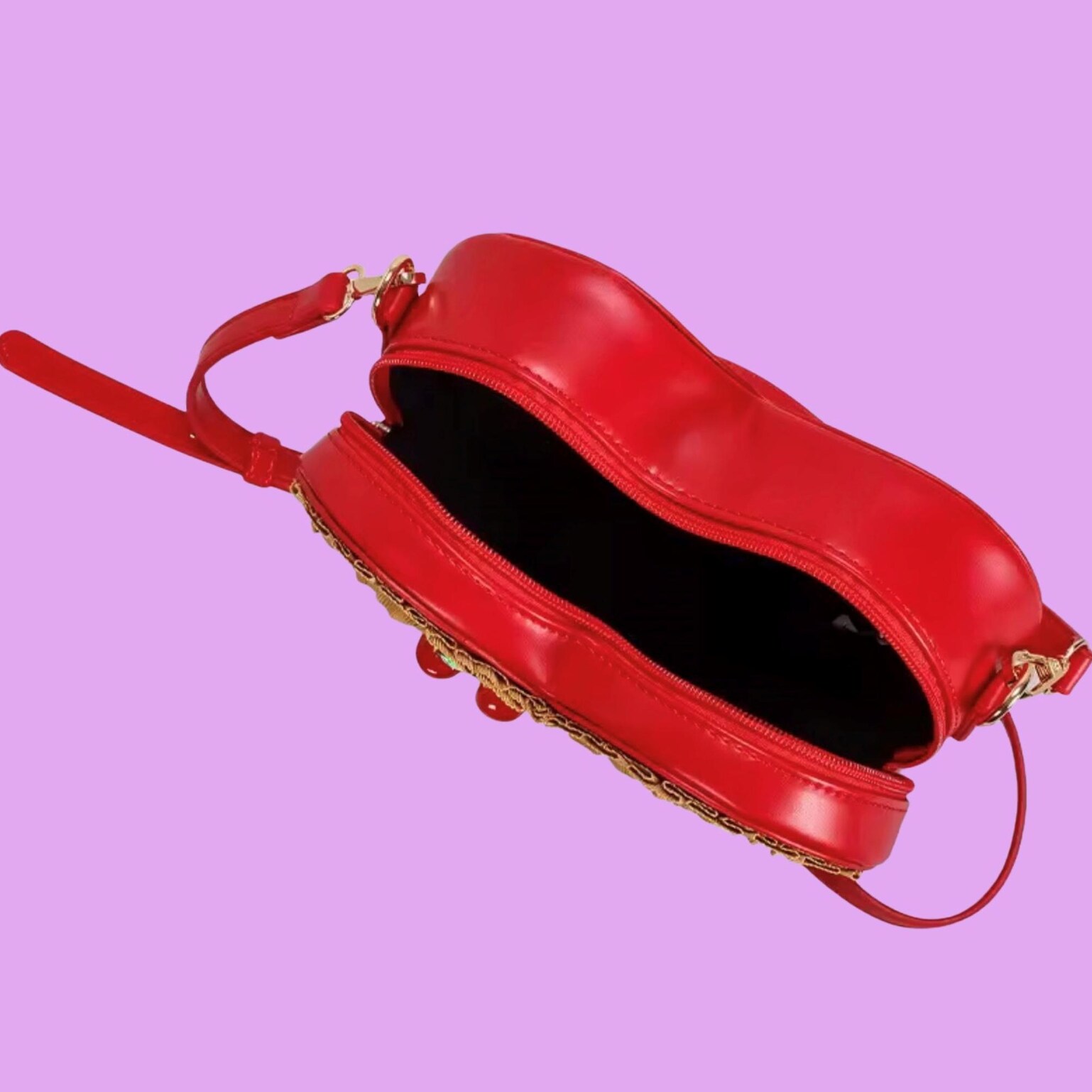 Small Red Heart Convertible Ita Bag Small Red Heart Convertible Ita Bag — mini ita bag detail view
