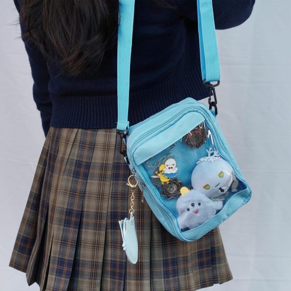 Small White Convertible Ita Bag with Clear Window for Pin Display — mini ita bag detail view