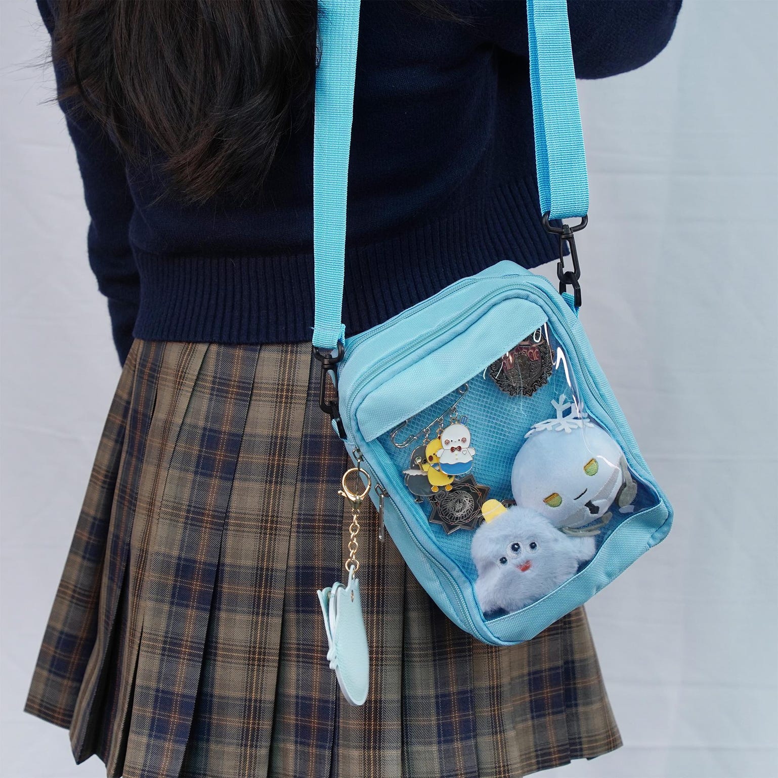Small White Convertible Ita Bag with Clear Window for Pin Display Small White Convertible Ita Bag with Clear Window for Pin Display — mini ita bag detail view