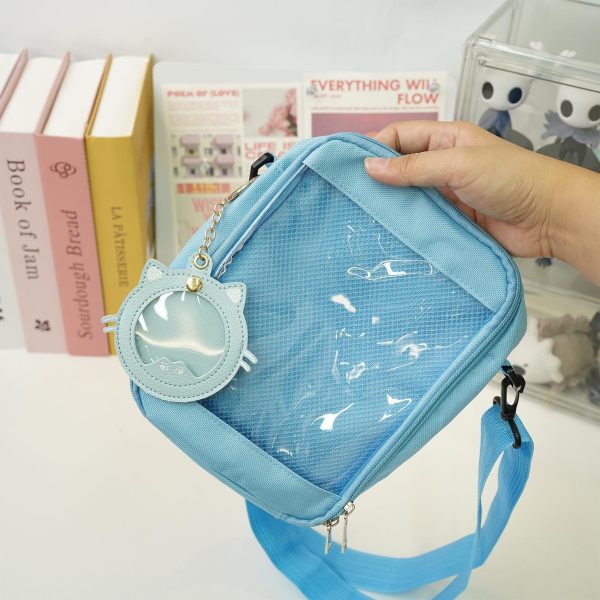 Small White Convertible Ita Bag with Clear Window for Pin Display — mini ita bag detail view
