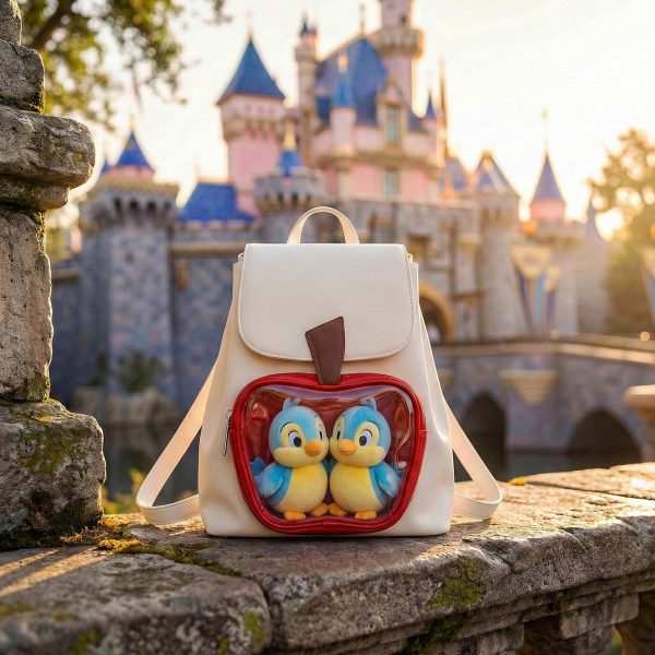 White Apple Ita Backpack with Clear Window for Plushies and Pins — ita backpack detail view