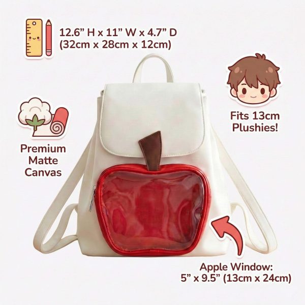 White Apple Ita Backpack with Clear Window for Plushies and Pins — ita backpack detail view