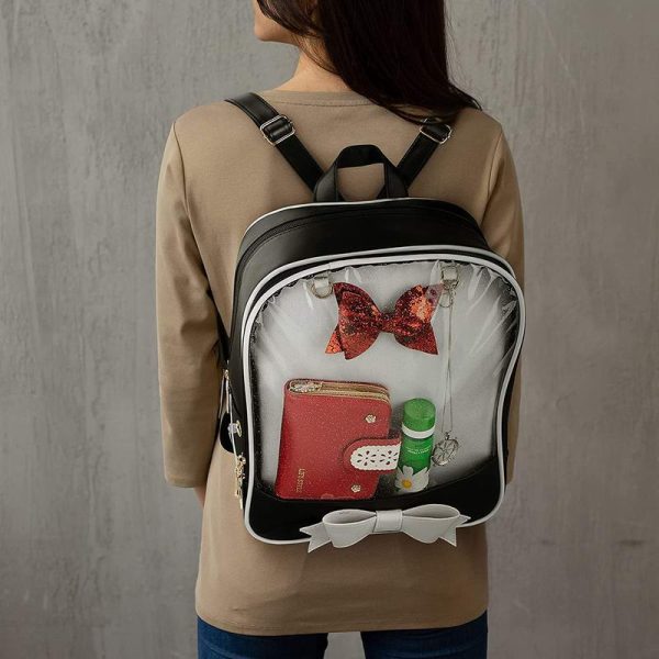 White Backpack with Clear Window for Plushies and Pins — ita backpack detail view