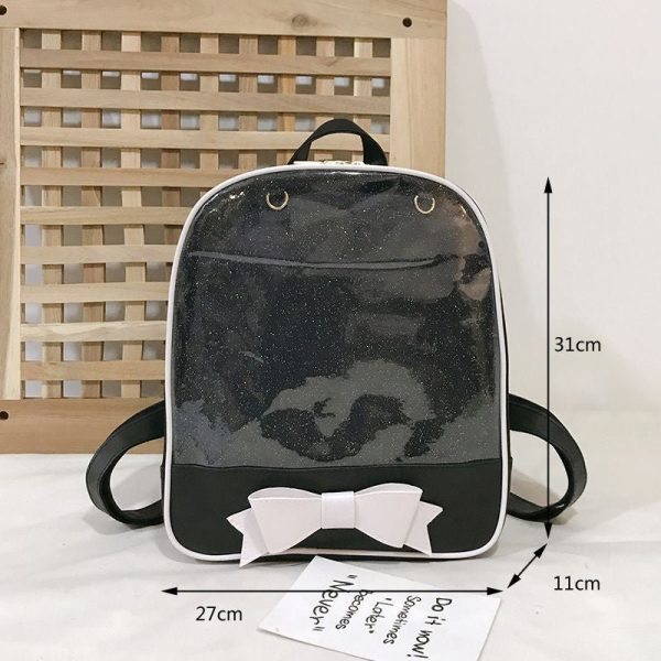 White Backpack with Clear Window for Plushies and Pins — ita backpack detail view