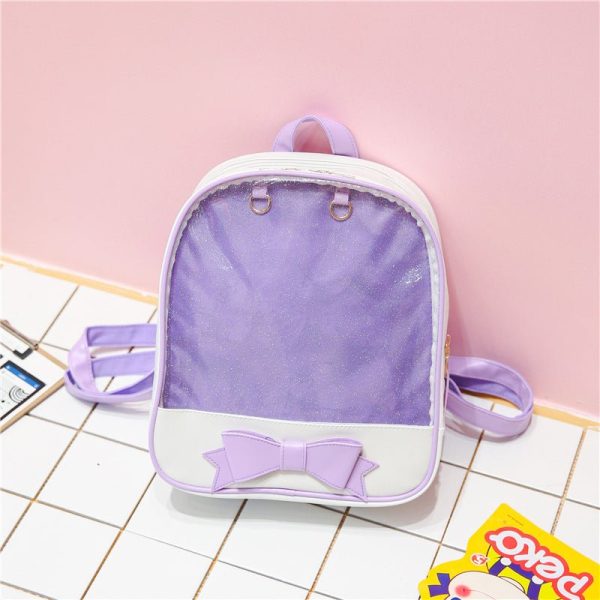 White Backpack with Clear Window for Plushies and Pins — ita backpack detail view