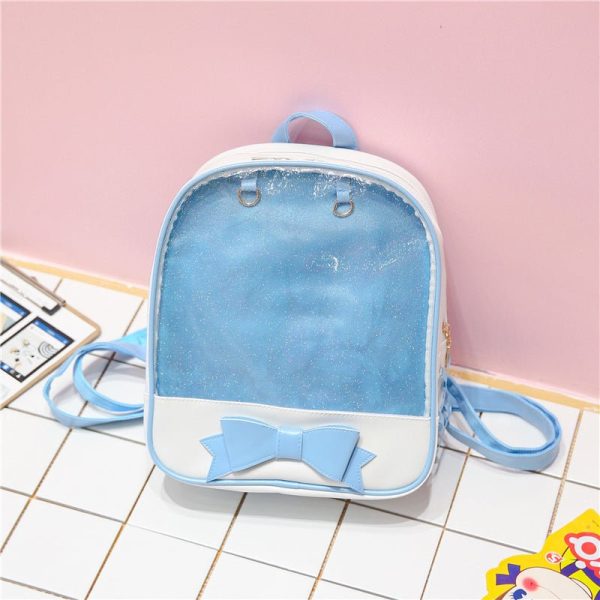 White Backpack with Clear Window for Plushies and Pins — ita backpack detail view