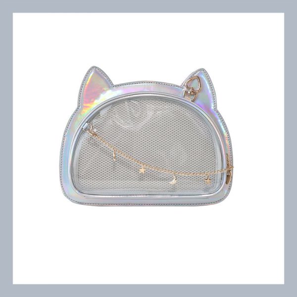 White Cat Ita Bag with Clear Window for Pin Display — ita bag insert detail view
