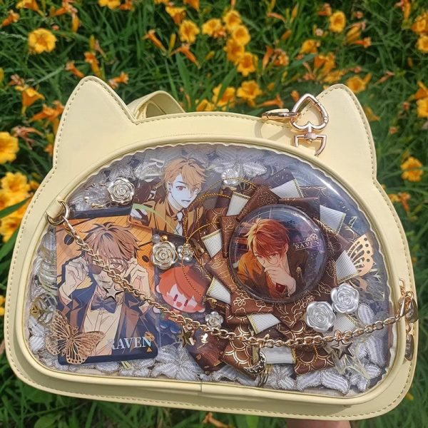 White Cat Ita Bag with Clear Window for Pin Display — ita bag insert with clear display window