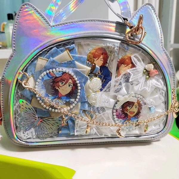 White Cat Ita Bag with Clear Window for Pin Display — ita bag insert detail view