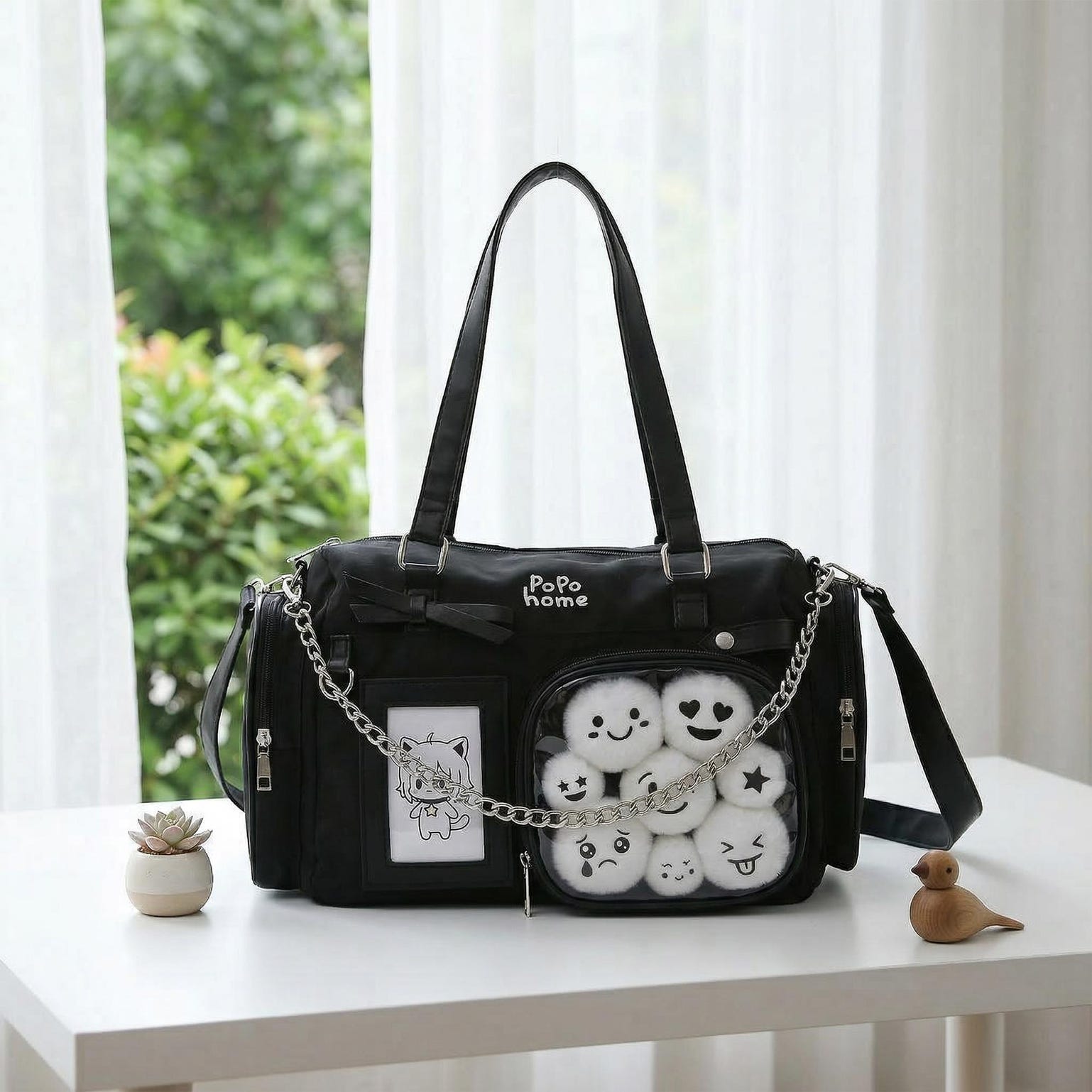 White Ita Crossbody Bag with Clear Window for Plushies and Pins White Ita Crossbody Bag with Clear Window for Plushies and Pins — crossbody ita bag detail view