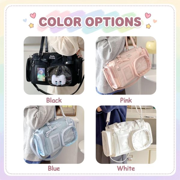 White Ita Crossbody Bag with Clear Window for Plushies and Pins — crossbody ita bag detail view