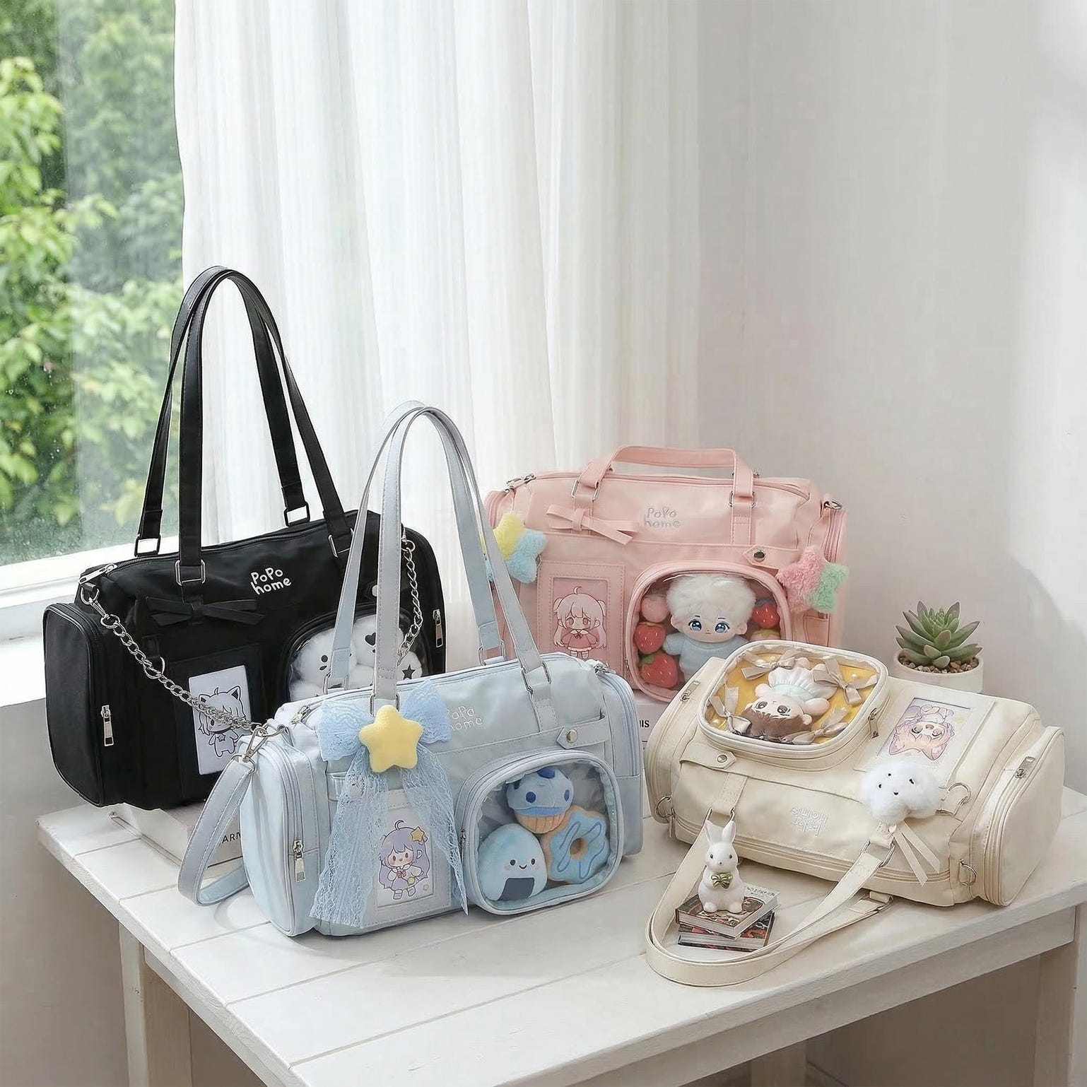 White Ita Crossbody Bag with Clear Window for Plushies and Pins White Ita Crossbody Bag with Clear Window for Plushies and Pins — crossbody ita bag with clear display window