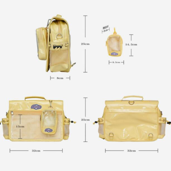 White Ita Shoulder Bag for Plushies and Pins — crossbody ita bag detail view