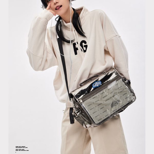 White Ita Shoulder Bag for Plushies and Pins — crossbody ita bag detail view