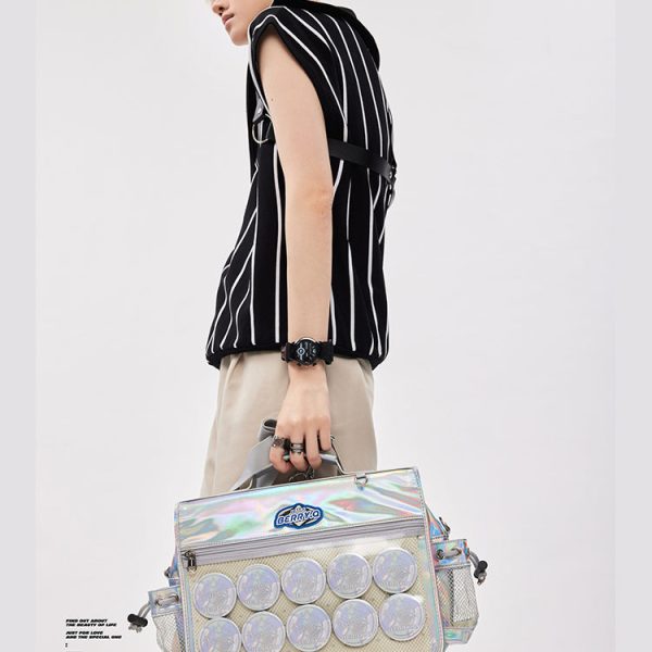 White Ita Shoulder Bag for Plushies and Pins — crossbody ita bag detail view