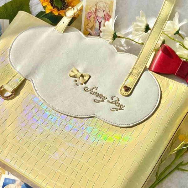 White Ita Shoulder Bag with Clear Window for Pin Display — crossbody ita bag detail view