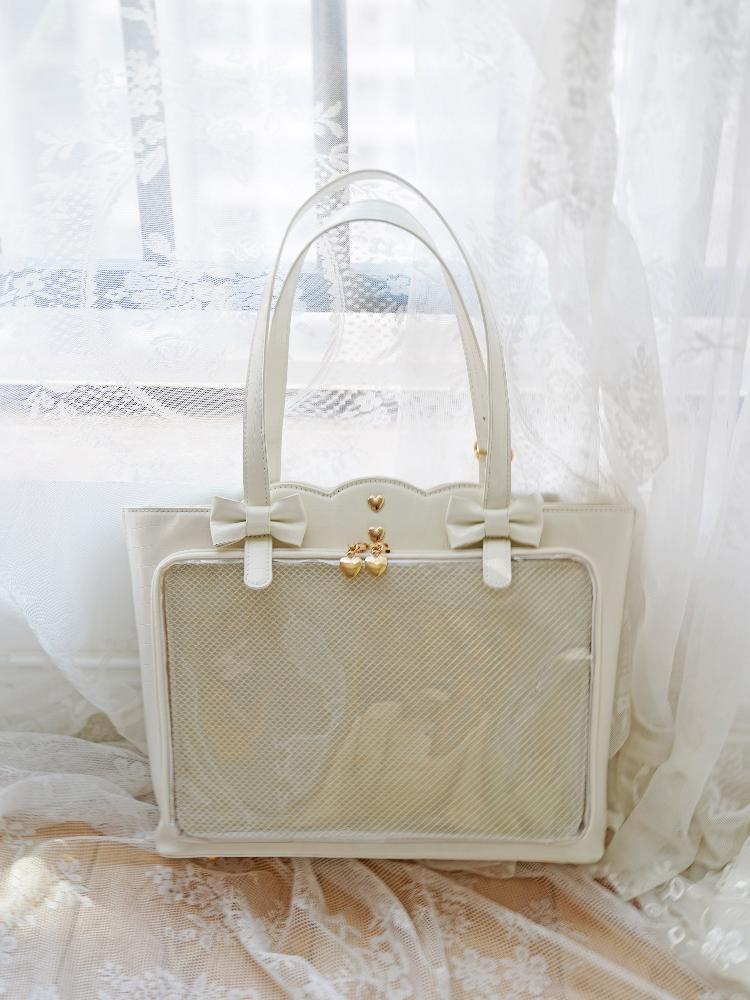White Ita Shoulder Bag with Clear Window for Pin Display White Ita Shoulder Bag with Clear Window for Pin Display — crossbody ita bag detail view