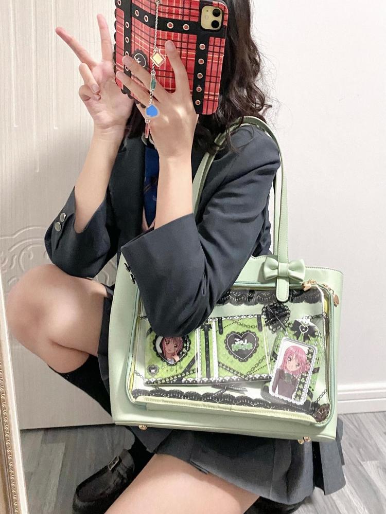 White Ita Shoulder Bag with Clear Window for Pin Display White Ita Shoulder Bag with Clear Window for Pin Display — crossbody ita bag detail view