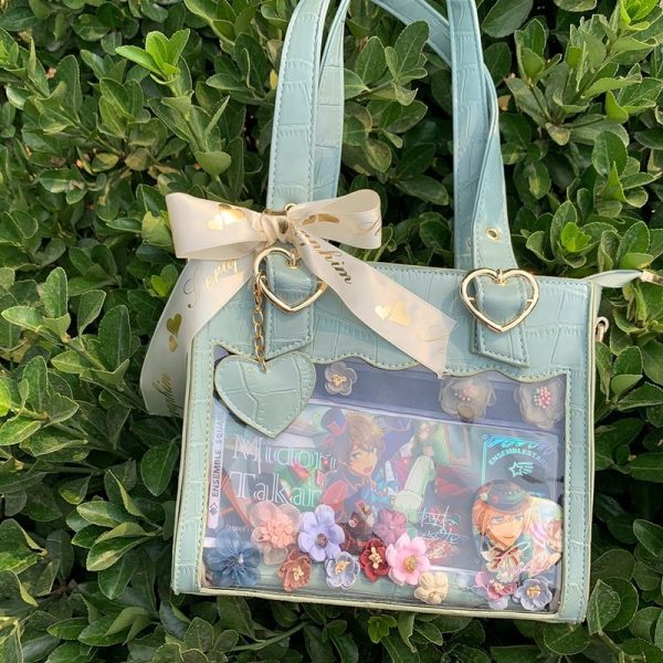White Ita Tote Bag with Clear Window and Included Insert for Plushies and Pins — ita tote bag with clear display window