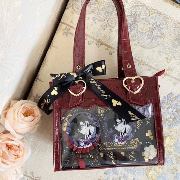 White Ita Tote Bag with Clear Window and Included Insert for Plushies and Pins — ita tote bag detail view
