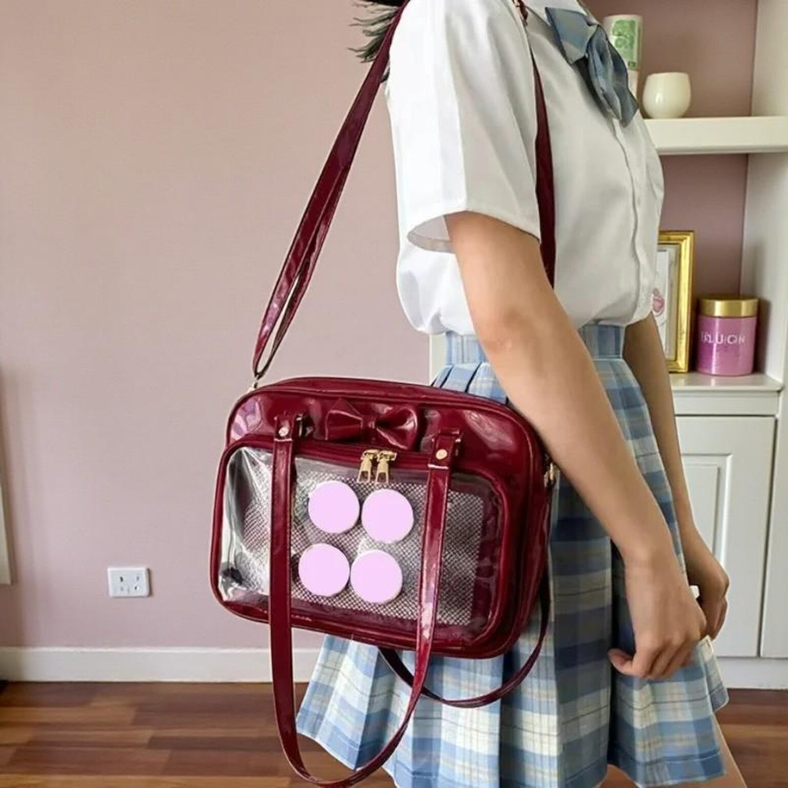 White Kawaii Convertible Ita Bag for Pin Display White Kawaii Convertible Ita Bag for Pin Display — ita bag detail view