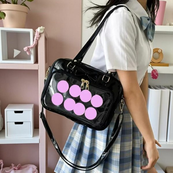 White Kawaii Convertible Ita Bag for Pin Display — ita bag detail view