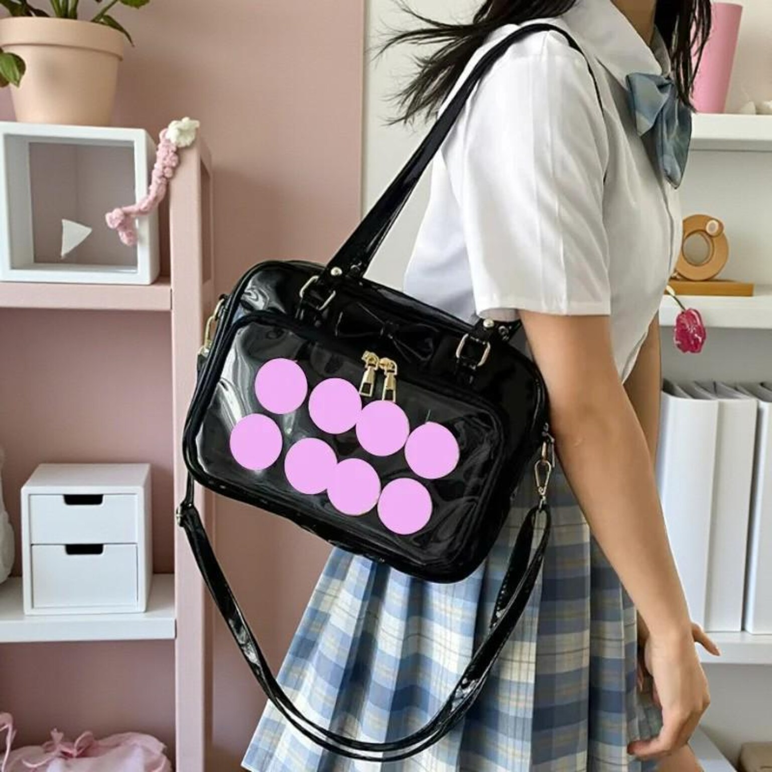 White Kawaii Convertible Ita Bag for Pin Display White Kawaii Convertible Ita Bag for Pin Display — ita bag detail view