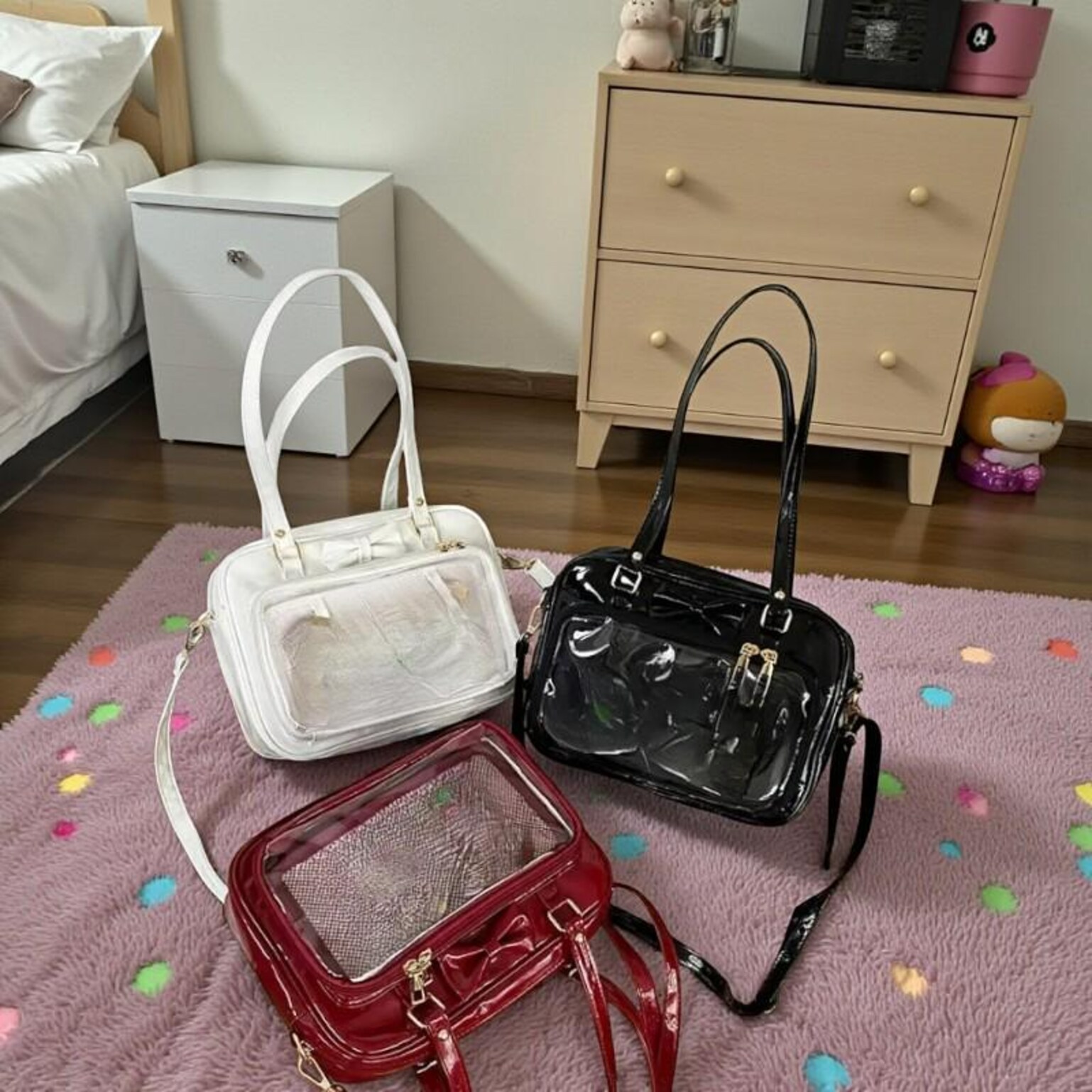 White Kawaii Convertible Ita Bag for Pin Display White Kawaii Convertible Ita Bag for Pin Display — ita bag detail view