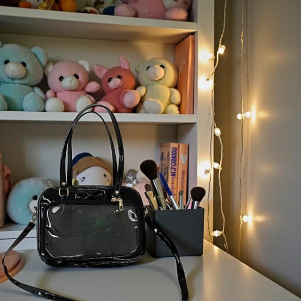 White Kawaii Convertible Ita Bag for Pin Display — ita bag detail view