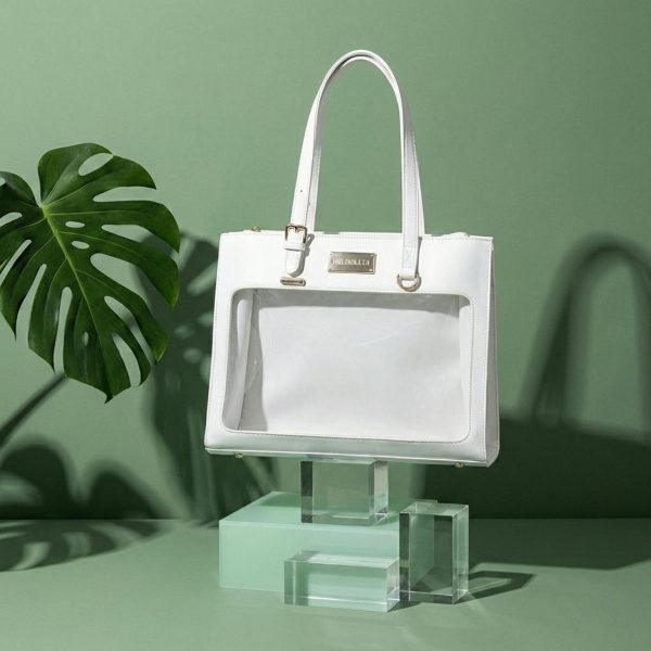 White Kawaii Convertible Ita Bag with Clear Window for Pin Display — ita bag with clear display window