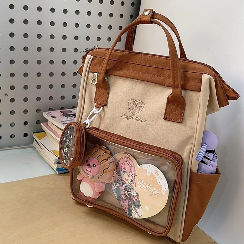 White Kawaii Ita Backpack with Clear Window and Included Insert for Pin Display White Kawaii Ita Backpack with Clear Window and Included Insert for Pin Display — ita backpack detail view