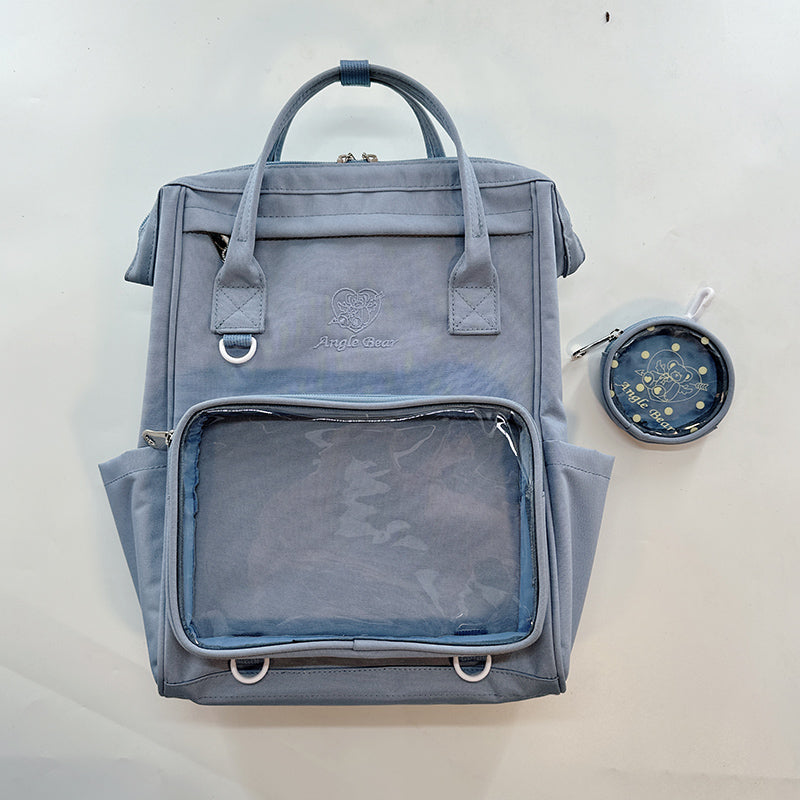 White Kawaii Ita Backpack with Clear Window and Included Insert for Pin Display White Kawaii Ita Backpack with Clear Window and Included Insert for Pin Display — ita backpack detail view