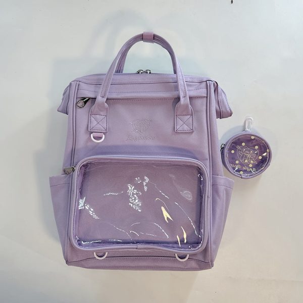 White Kawaii Ita Backpack with Clear Window for Pin Display — ita backpack detail view