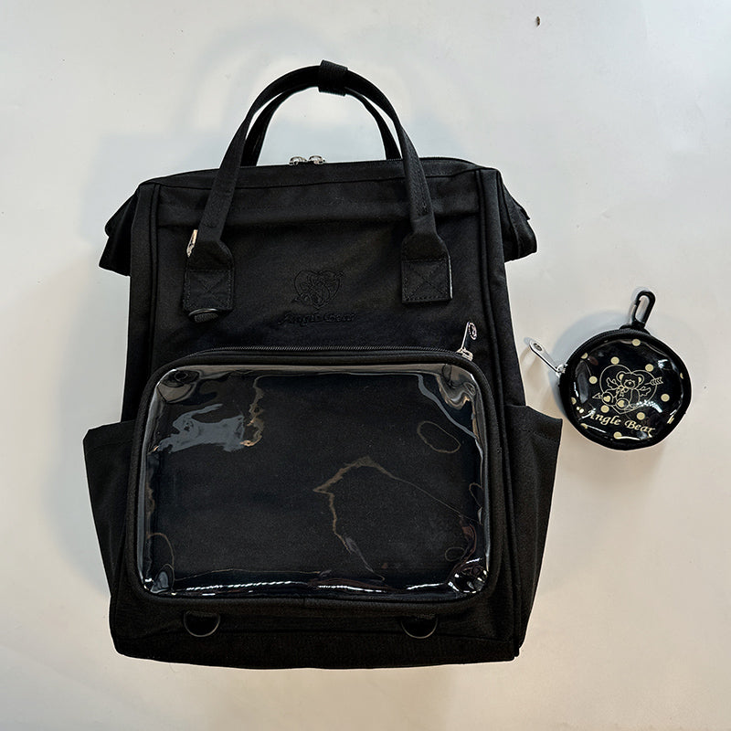White Kawaii Ita Backpack with Clear Window and Included Insert for Pin Display White Kawaii Ita Backpack with Clear Window and Included Insert for Pin Display — ita backpack detail view