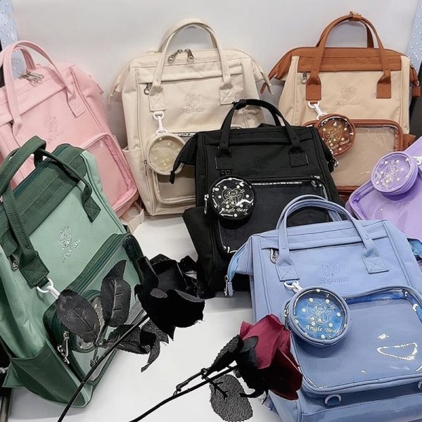 White Kawaii Ita Backpack with Clear Window and Included Insert for Pin Display — ita backpack with clear display window
